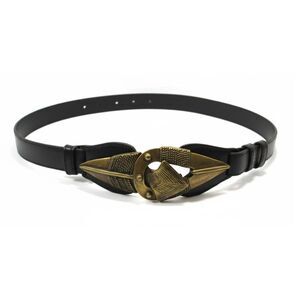 Omega Black Leather Belt Vintage Brass Arrowhead Buckle Spearhead Boho Size 36